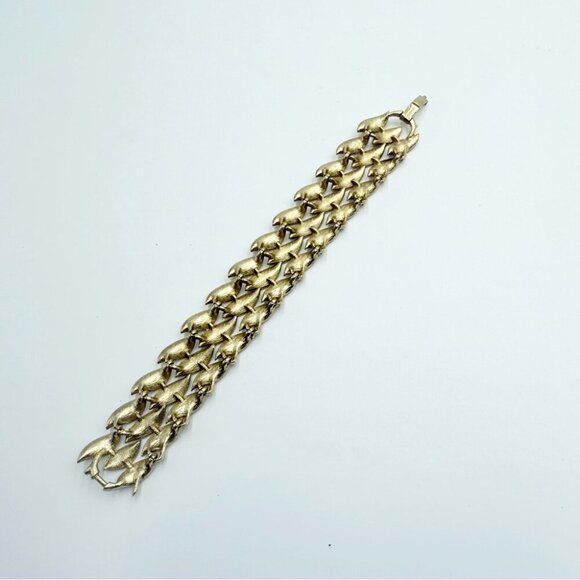 Vintage Lisner Gold Tone Leaves Link Chain Bracelet - Picture 6 of 10